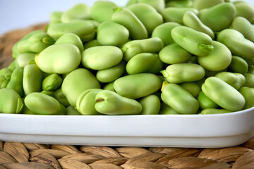 Fresh and organic raw fava, broad beans