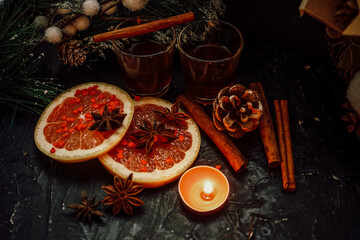 spices and herbs on wooden background