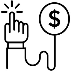 
A dollar balloon attached with a wire to a hand performing clicks, concept of pay per click icon
