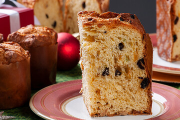 .Artisanal panettone of natural fermentation, with chocolate and chestnuts. Christmas dessert