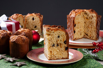 .Artisanal panettone of natural fermentation, with chocolate and chestnuts. Christmas dessert