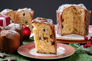 .Artisanal panettone of natural fermentation, with chocolate and chestnuts. Christmas dessert