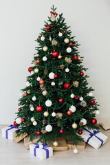 Christmas tree pine with gifts interior decor new year