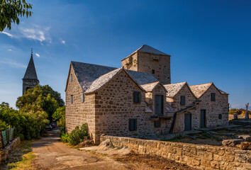 Fototapeta na wymiar old stone house in the village Skrip on Brac island in Croatia. August 2020