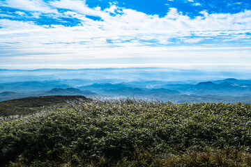日本　秋の栗駒山山頂で木々に付く霧氷