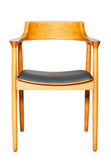 Wooden chair with leather padded saddle isolated on white background.