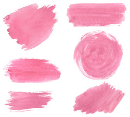 Set of watercolor hand drawn pink brush strokes 
