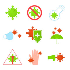 Set of virus icons. Infection flat design.