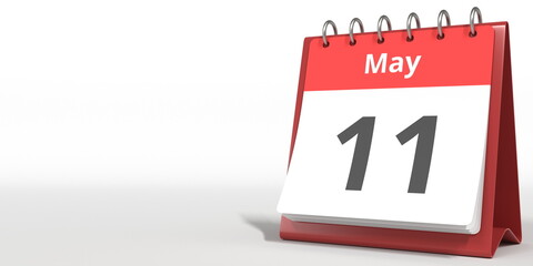 May 11 date on the flip calendar page, 3d rendering
