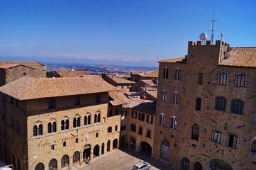 Priori square seen from the windows of the Priori Palace in Volterra, Tuscany, Italy