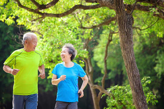 Happy Senior Couple  jogging in the nature park