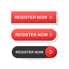 Set Register now button. Internet icon. Pointer click icon. Vector stock illustration.