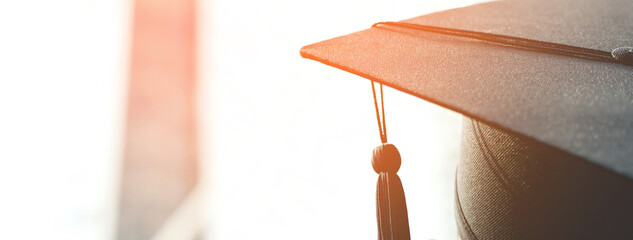 graduation, close up student hats in during commencement success graduates of the university,...