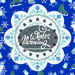 Blue pattern card with inscription 'Winter morning'