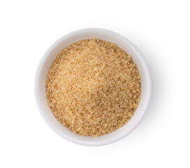 Bowl of brown sugar isolated on white background