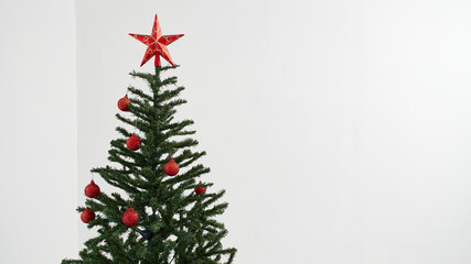 Christmas tree with Red decorative stars the white room