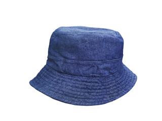 Blue bucket hat on white background