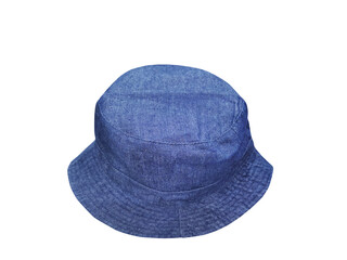 Blue bucket hat on white background