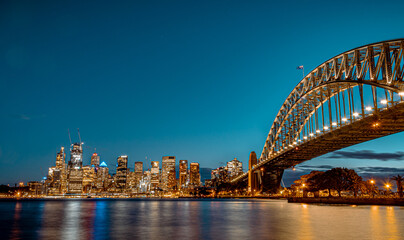 Sydney harbour bridge with Sydney city night light