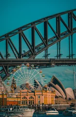 Fotobehang Sydney Harbour Bridge Operahuis van Sydney met havenbrug en maanpark