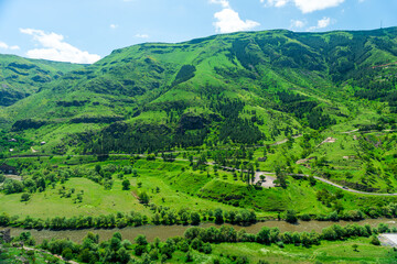Fototapeta na wymiar Picturesque green mountains of Georgia on a sunny day