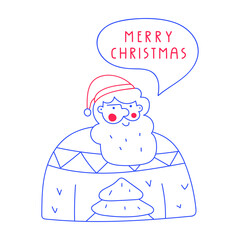 Merry Christmas. Santa in sweater. Illustration for greeting card, posters, print design. 