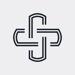 Complex Geometric Contemporary Element. Logo Design for Business Corporate Sign. Abstract Merged Figures for Websites, or Info Graphics on Gray Background