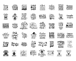 Christmas calligraphy set. Silhouette typography quotes designs for xmas cards, t shirts, mug, other prints with words and holiday elements. Stock vector lettering bundle