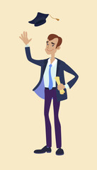 Cartoon character of a school or Institute graduate, vector illustration.