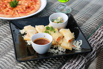 Delicious food and drink on the table