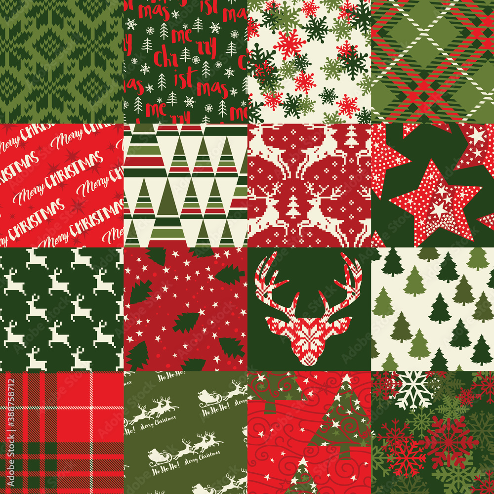 Wall mural christmas clip art elements patchwork wallpaper abstract vector seamless pattern