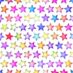 Seamless texture of abstract bright shiny colorful stars, Isolation on a white background