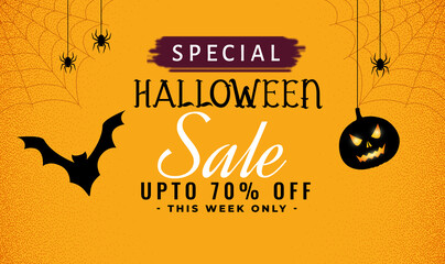 Halloween sale Banners with the characters on the background, Halloween sale message with pumpkin, Banner for Halloween party with place for text.