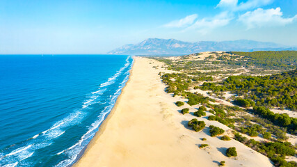 Aereal view of an untouched Patara Beach in Antalya, Turkey