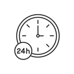24 hours service line icon. Linear pictogram isolated on white. Vector black icon.