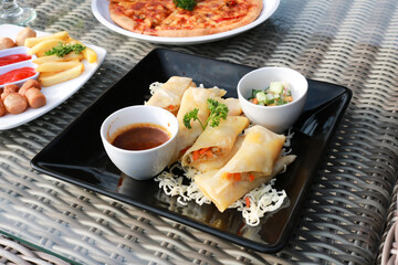 Delicious food and drink on the table