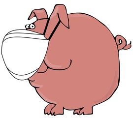 Large pink pig wearing a face mask