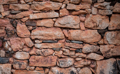 Background of red stones forming a wall with space for text