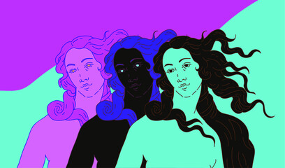 Modern vector line art Illustration or the Venus or Aphrodite Goddess  in doodle sketch style. © local_doctor