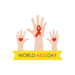 world aids day design with hands up and hearts, flat style