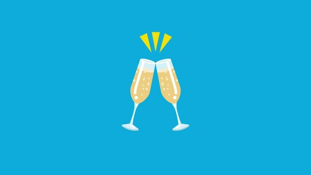 Toast animation of two champagne glasses, cartoon style