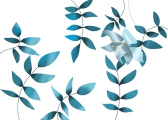 abstract floral background blue floral, leaves white background 