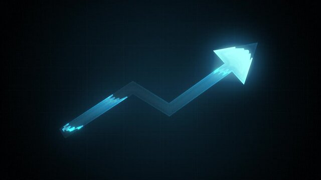 Business Growth And Success Cyber Arrow Infographics/ 4k animation of a business infographics with rising curves and bar stats appearing, symbolizing growth and success