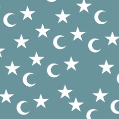 seamless pattern with stars moon blue background 