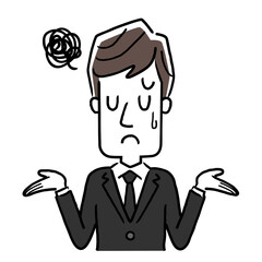 ベクターイラスト素材：喪服を着た男性、困る、悩む

