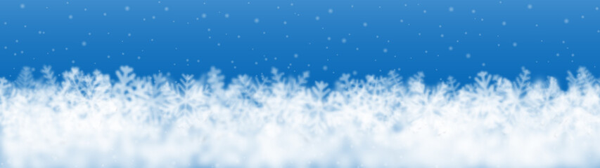 Fototapeta na wymiar Christmas background of snowflakes of different shape, blur and transparency, located bottom, on light blue background