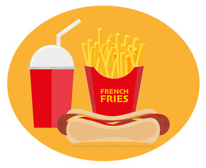 Hot Dog French Fries and a drink vector illustration