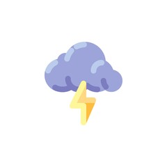 Thunderstorm flat icon, vector sign, cloud with lightning colorful pictogram isolated on white. Symbol, logo illustration. Flat style design