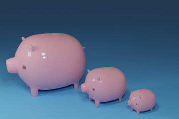 pink pastel piggy bank isolated on blue background.3d rendered illustration.business and finance concept. cute animal and minimal style.