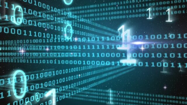 Animation of white shiny numbers floating over multiple lines of blue numbers
